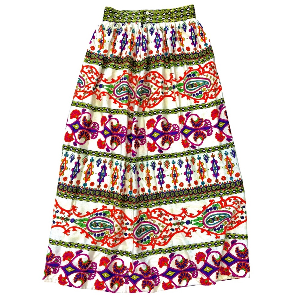 ALEX COLEMAN VINTAGE BOHO 1970’s FLORAL & PAISLY VIBRANT MAXI SKIRT SZ:30 - Picture 3 of 9